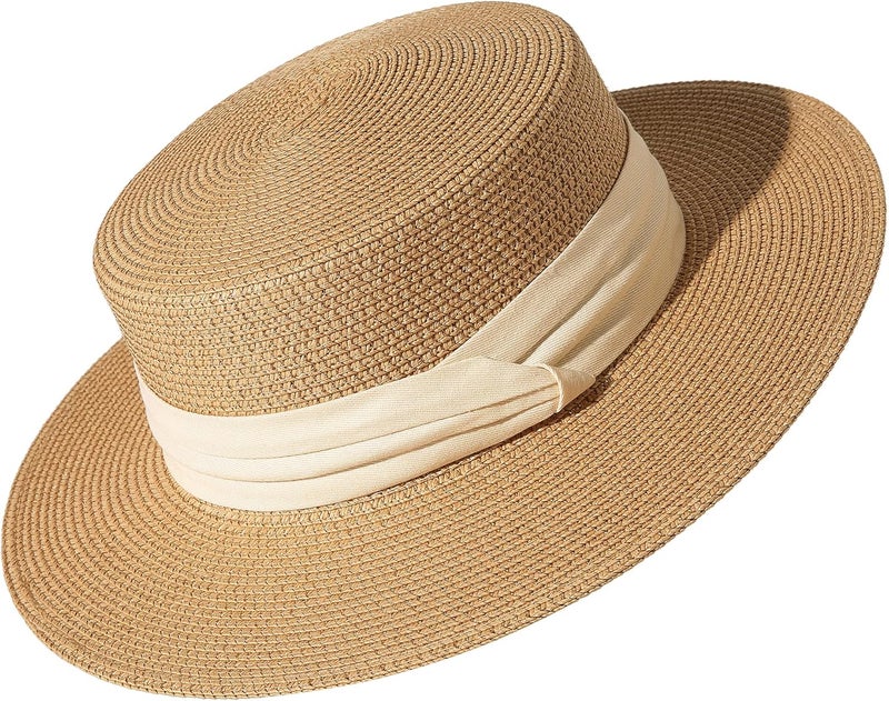 Lanzom Sun Hats for Women Wide Brim Straw Boater Hat Foldable Packable Beach Hat for Summer Fit Size 6 8/7-7 1/4 - Image 1